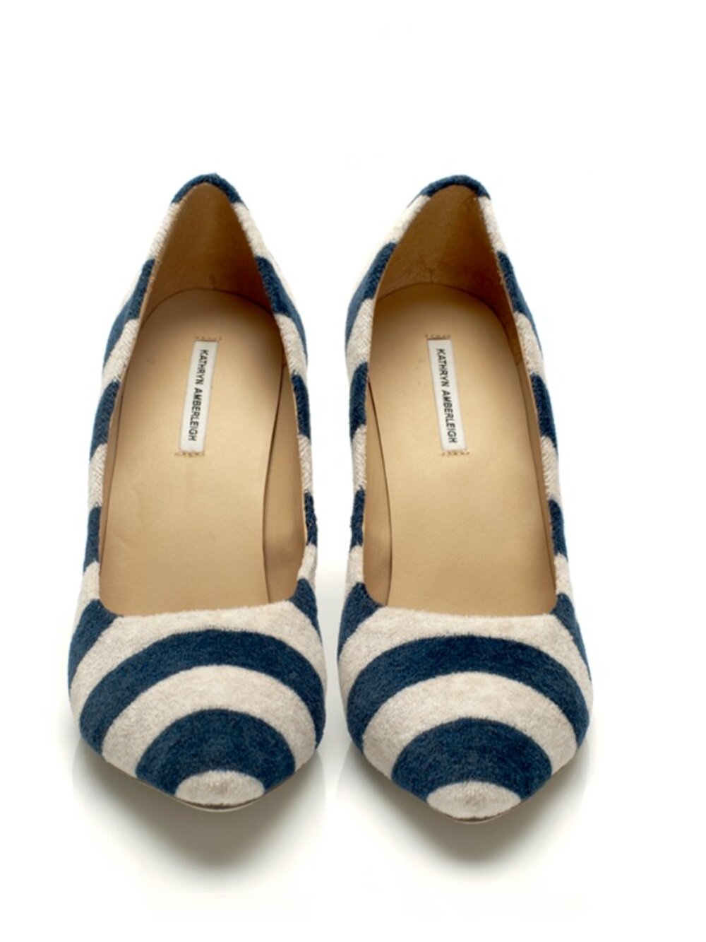 NYC Designer HANDMADE Striped Terry Velvet & Genuine Leather Heeled Pumps NEW - Picture 5 of 9